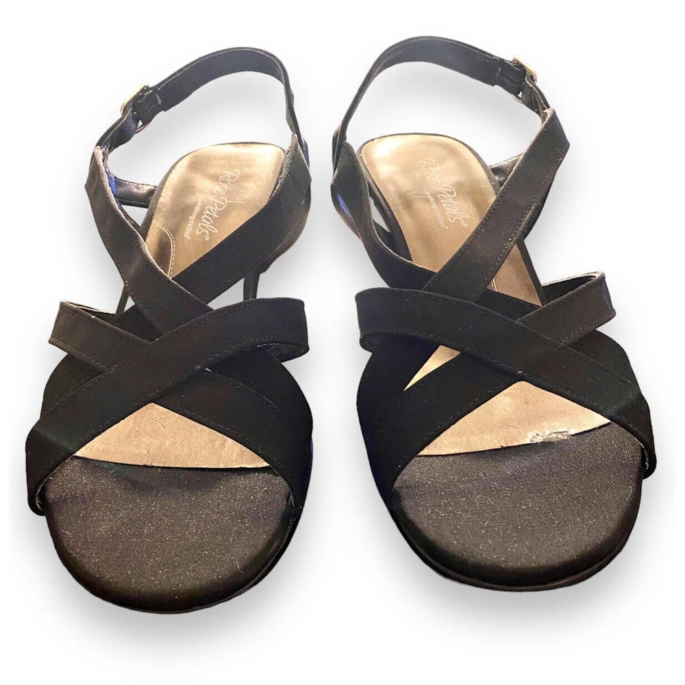 Walking Cradles Rose Petals Casual Dressy Dancing Black Material Upper Sz 9WW
